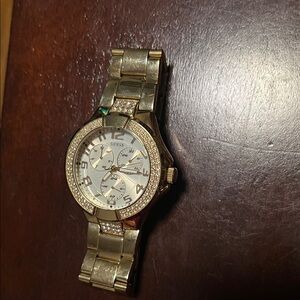 GUESS Women's Gold-Tone Watch with Crystal Accents